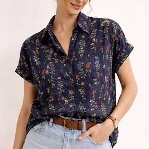 Indie Floral Dolman Shirt Cotton Relaxed Fit Soft Grunge Cottagecore size S